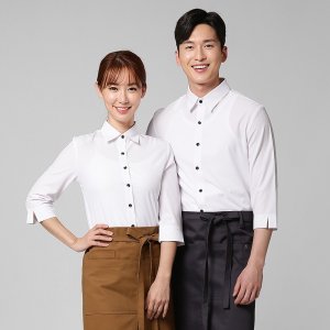 백색 폴리스판 칠부셔츠,서빙 식당 카페 바리스타 서빙복 호텔 유니폼