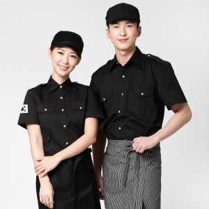 검정 메쉬 바 반팔셔츠,서빙 식당 카페 바리스타 서빙복 호텔 유니폼