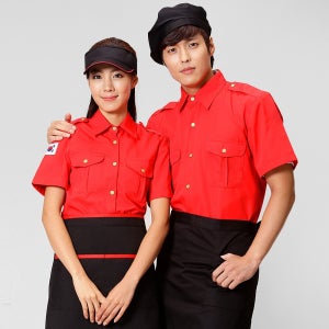 적색 메쉬 바 반팔셔츠,서빙 식당 카페 바리스타 서빙복 호텔 유니폼