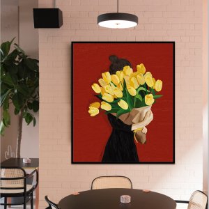 엘디프 Woman with tulips 진순 작가 꽃 소녀 인테리어그림 A1 59 사이즈 매트 알루미늄 프레임