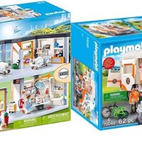 PLAYMOBIL CITY LIFE 70190 4세 이상 어린이를 위한 대형 병원 및 CITY LIFE 70049 4세 이상 어린이를 위한 구급차 점멸등