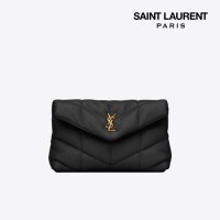 [생로랑] YSL 푸퍼 스몰 파우치 퀼트 램스킨 클러치 백 블랙 6508801EL071000