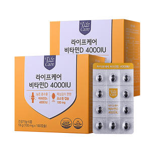 라이프케어 활력 비타민D 4000IU <b>비타민D3</b> 180정 x 2박스 (12개월분)