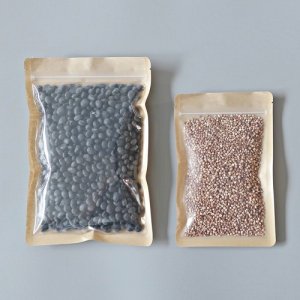 크라프트 지퍼백 (앞면투명) 곡물 식품 건조 소분 잡곡 분말 봉투  4가지 사이즈  [100장/1000장]