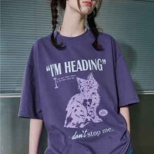 [꼼파뇨] HEADING CAT 반팔티 바이올렛 C23SC48