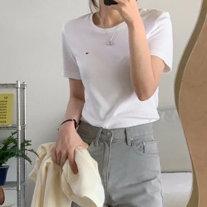 타미힐피거 여성 슬림핏 라운드넥 미니플래그 베이직 반팔 티셔츠 5컬러