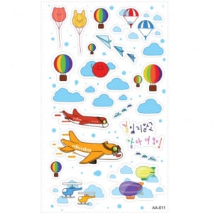 1500 유니아트 교육용 투명스티커 11x19cm 1팩 (2매입) - AA011 푸른하늘비행기