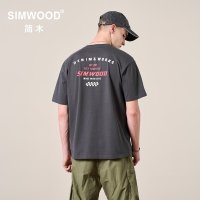 SIMWOOD 오버사이즈 레터링 프린트 티셔츠 남성용 코튼 상의 플러스 사이즈 의류 100 여름