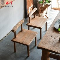 우드 의자 원목 오래된 느릅나무 단단한 등받이 간단한 레저 발코니 와비사비 식당 바 중국