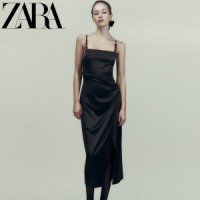 ZARA 여성 실크 블랙원피스 새틴 슬립드레스 어깨끈 파티룩 8741899 800