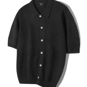 [트릴리온] 워셔블 부클 카라 반팔 니트 (PURE BLACK) TRSKN15BK