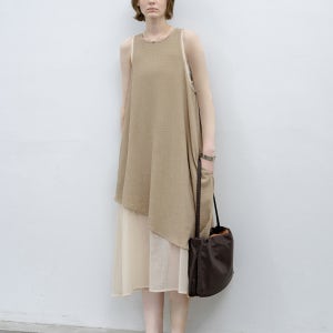 [타지타] EK_Beige two tone irregular sleeveless dress EK_Beige two tone irregular sleeveless dress
