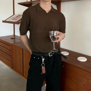 Bookle 오픈카라 부클 반팔 니트 티셔츠