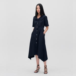 리이 Handkerchief Hem Midi Dress Midnight Navy