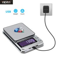 고정밀 쥬얼리 저울 디지털 LCD 카운트 전자 스테인레스 포켓 주방 USB 충전 1000g 600g 200g x 0 01g