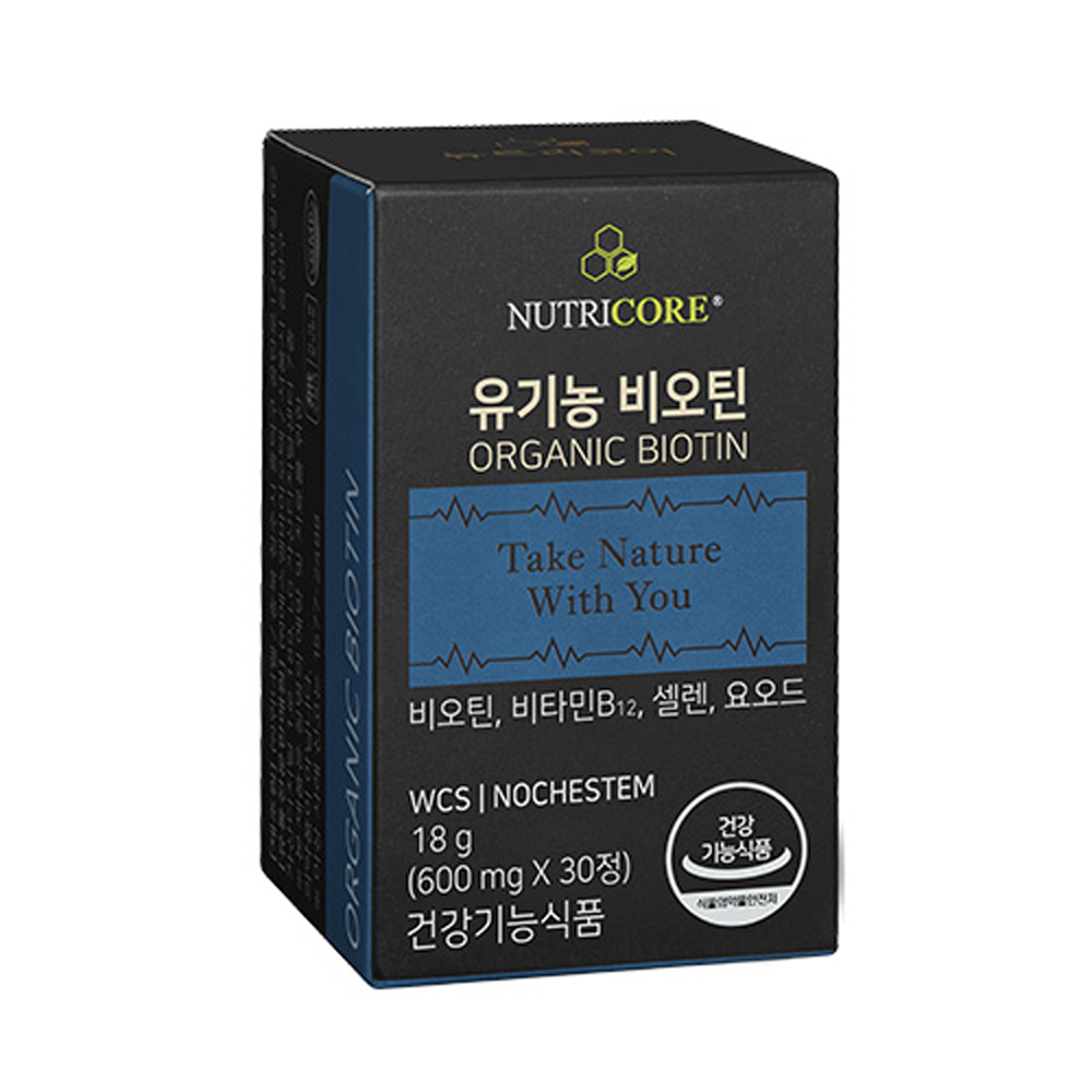 뉴트리코어 유기농 <b>비오틴</b> 600mg x 30캡슐