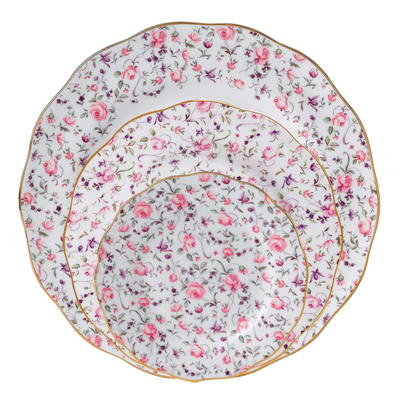 로얄알버트 <b>로즈</b>컨페티 접시 3P 세트 - 디너 27cm 샐러드 21cm <b>브레드앤</b>버터 16.5cm  1개