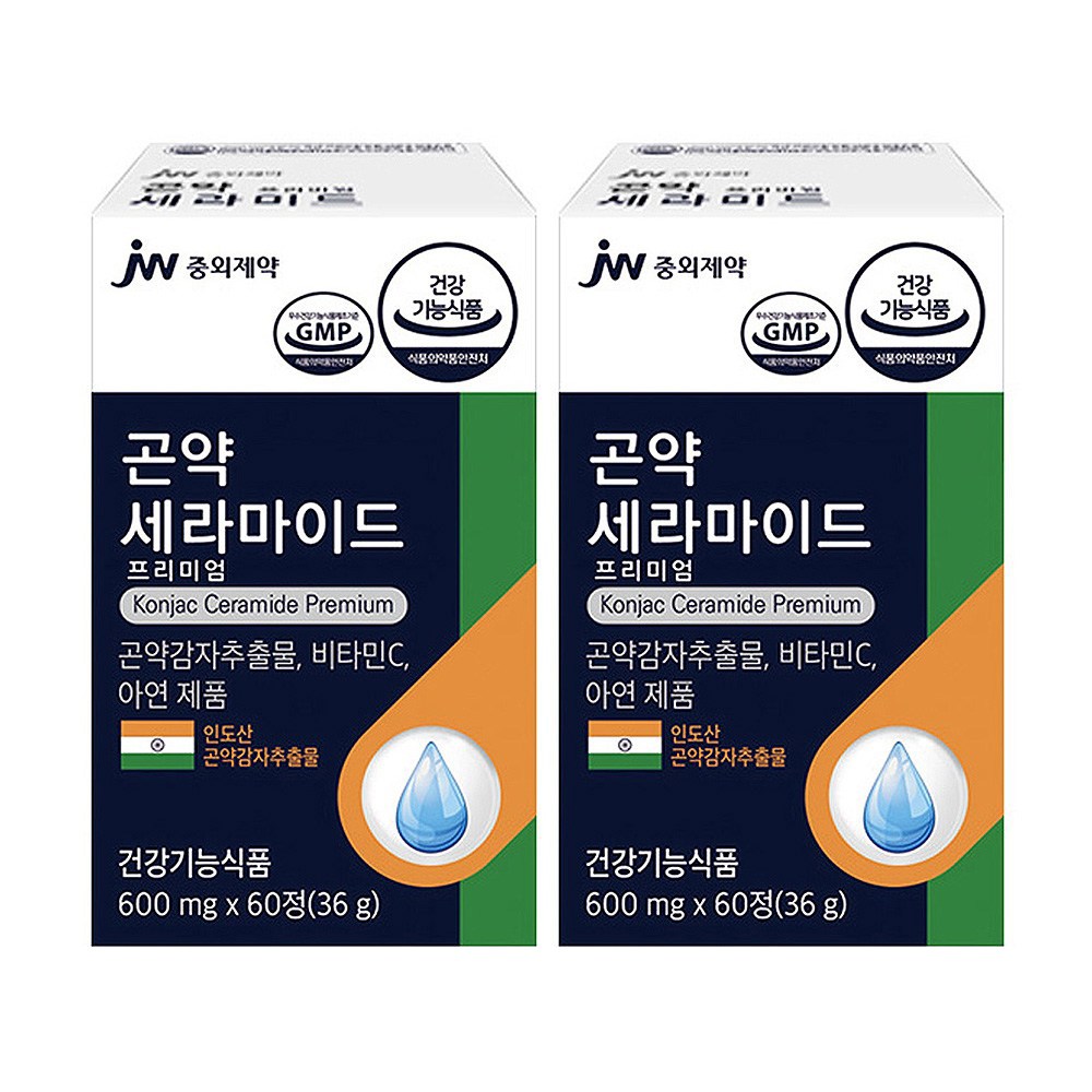 <b>JW중외제약</b> 곤약 <b>세라마이드</b> 프리미엄 1.8mg 60정 600mg <b>세라미드</b> 감자추출물  2개