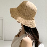 끈 리본 라피아햇 여자 여름 와이어 밀짚 버킷햇 모자 1 Color