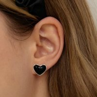 로아주 silver925 Plump heart onix earring