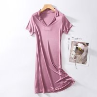 Sleeping dress womens Nightshirt 리얼 실크 반소매 잠옷 Nighties Loose Comfy Sleepwear