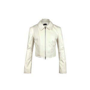[MEANTIME : 민타임] The Notes Embroidered line panels vegan leather jacket cream