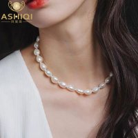 진주목걸이 ASHIQI 천연 바로크 진주 목걸이 9-10mm 여성용 담수 쥬얼리