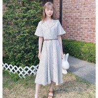 민타레트로 Carina Stripe Linen Long Dress 벨트포함