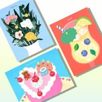 모트모트 데코레이션 카드 3종 SET 엽서 스티커DIY