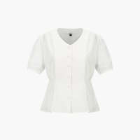 eyelet shirring blouse - ivory