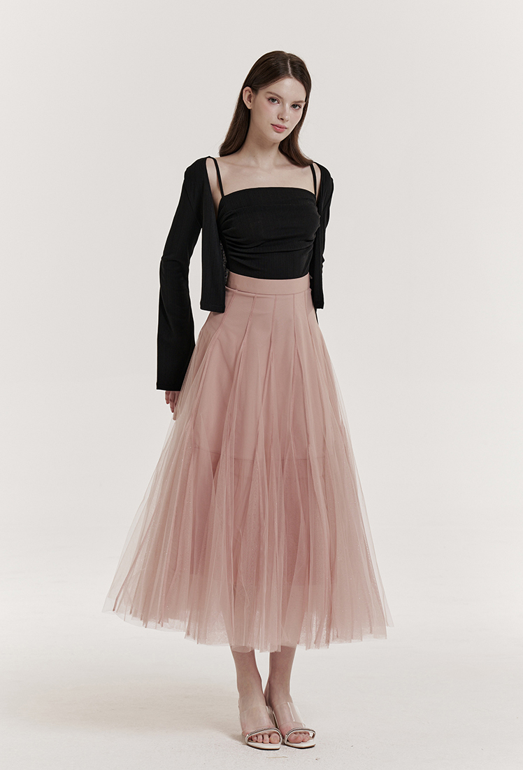 그레이스유,Etoile Banding Sha Skirt (Pink)