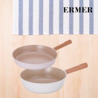 에머(ERMER) 인덕션 나무 손잡이 세라믹 후라이팬 2종세트 (후라이팬28cm+궁중팬28cm)