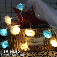 파티 야광 응원봉 1.5M 10LED 조화 장미 꽃 화환 스트링 라이트 패어리 발렌타인 데이 웨딩 파티 장식  04 white blue