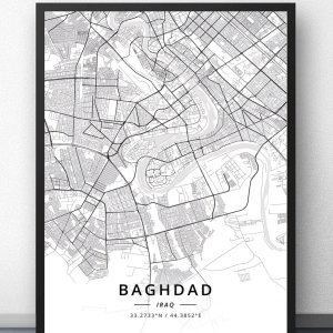 노 브랜드 바그다드 바스라 에르빌 이라크 지도 포스터  60x90cm  no frame