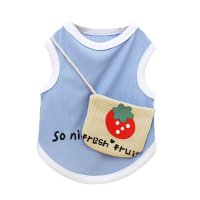 2pcs set pet vest 영어 편지 편지 땀 흡수 딸기 가방 개 옷 M