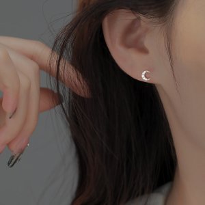 S925 미니 큐빅 초승달 스터드 귀걸이 [실버],No.409