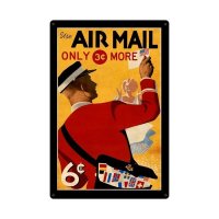 빈티지 스타일 금속 간판 항공 우편 우표 24 X 36