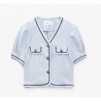 미쏘 816487 MIXXO 브이넥 반팔 트위드 자켓 MIWJKD611G