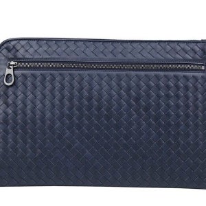 보테가베네타 인트레치아토 VN 도큐먼트 위빙 레더 클러치백 네이비 406021 V4651 4013 더블 지퍼 라지 클러치 30480996