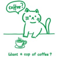 레터링스티커 레터링 커피 고양이 캐릭터 포인트스티커 중형 녹색