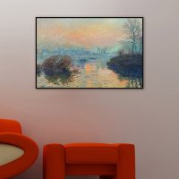 더벨라 모네 - 라바쿠르 센강의 일몰 겨울 효과 Sunset on the Seine at Lavacourt Winter Effect 모던프레임 캔버스액자 18x12inch