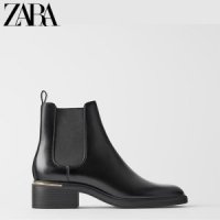 ZARA 자라 여성 러프 힐 래더 첼시부츠 숏부츠-블랙