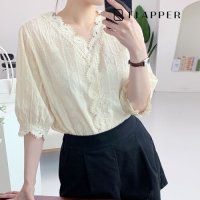 플래퍼 FLAPPER 레이스펀칭5부블라우스 FB3MBL020C