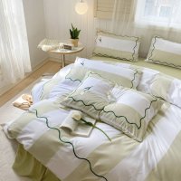 바람 녹색 줄무늬 판다 침대 시트 이불 세트 1 5m 침대 스커트 튤립-그린