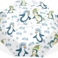 TROPICALLIFE UMBRELLA 겨울 나무 스케이팅 스포츠 펭귄 방풍 여성용 3단 우산 MEN GIRLS BOYS UNI 초경량 야외 여행 컴팩트 우산