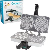 Pizzelle Maker - Polished Electric Baker Press Makes Two 5-Inch Cookies at Once Recipe Guide  Silver