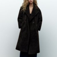 자라 ZARA 페이크 퍼 더블 페이스드 코트 221M 여성 뽀글이 코트 다크 카키 I5854