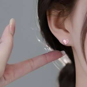 실버 925 핑크 하트 스터드 사랑스러운 귀걸이 피어싱 [실버],No.427