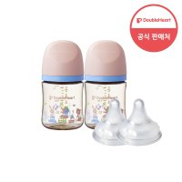 더블하트 모유실감 3세대 PPSU 디어프렌즈 트윈팩 160ml+젖꼭지(2입)  애니멀타운  3세대 젖꼭지LL