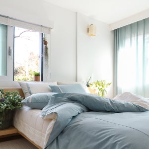 tvN[이로운 사기}60수 고밀도 바이오워싱 순면침구세트 [민트블루&아이보리] 양면사용[먼지없는 순면 이스턴킹 신혼 호텔 침구세트 주니어 이불베개 커버세트]